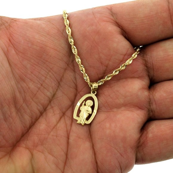 10K Real Gold Rope Chain and San Judas Saint Jude Pendant Set - Picture 2 of 9